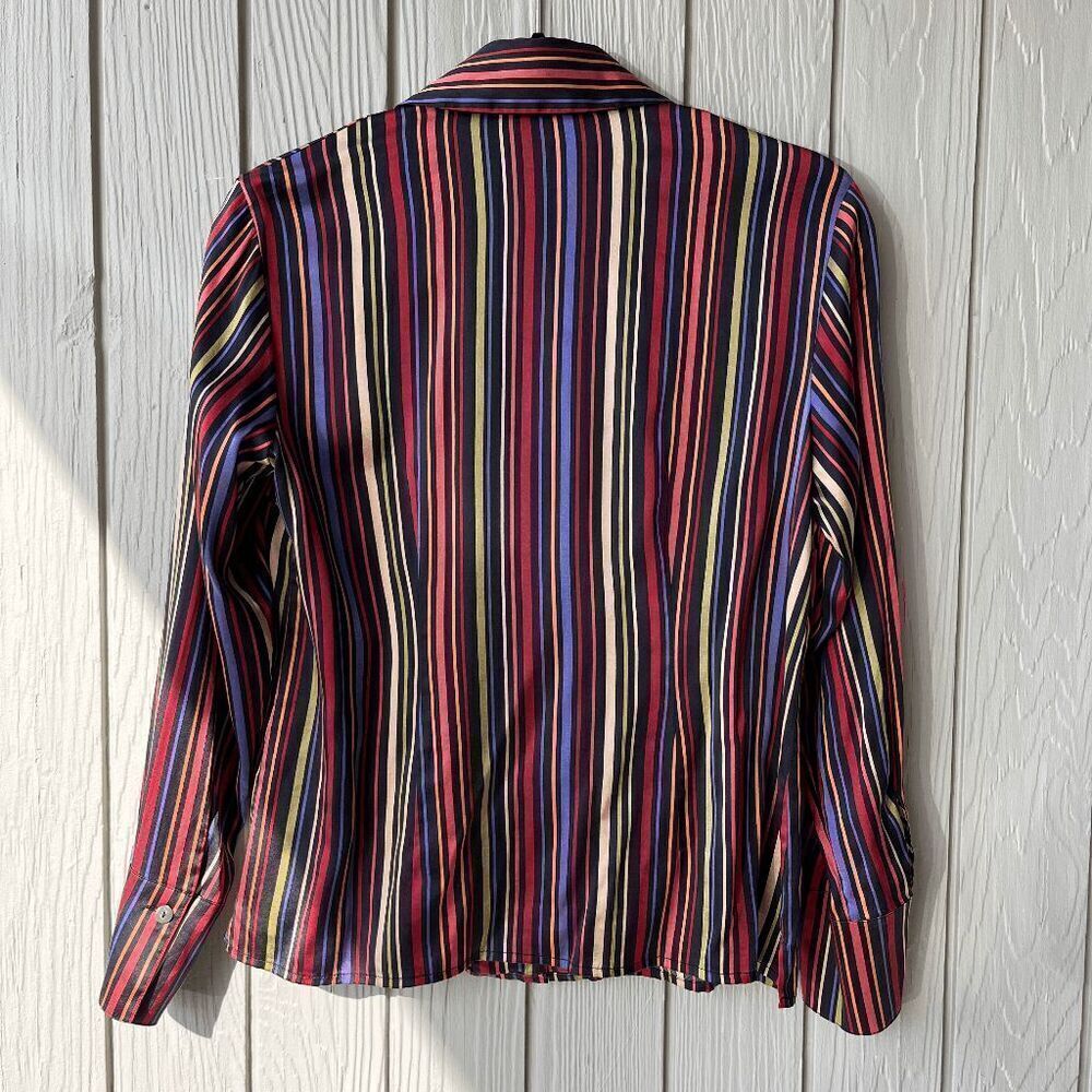 VTG Talbots Silk Stretch Striped 90s Top Shirt - Size 8 Petite - Picture 3 of 8